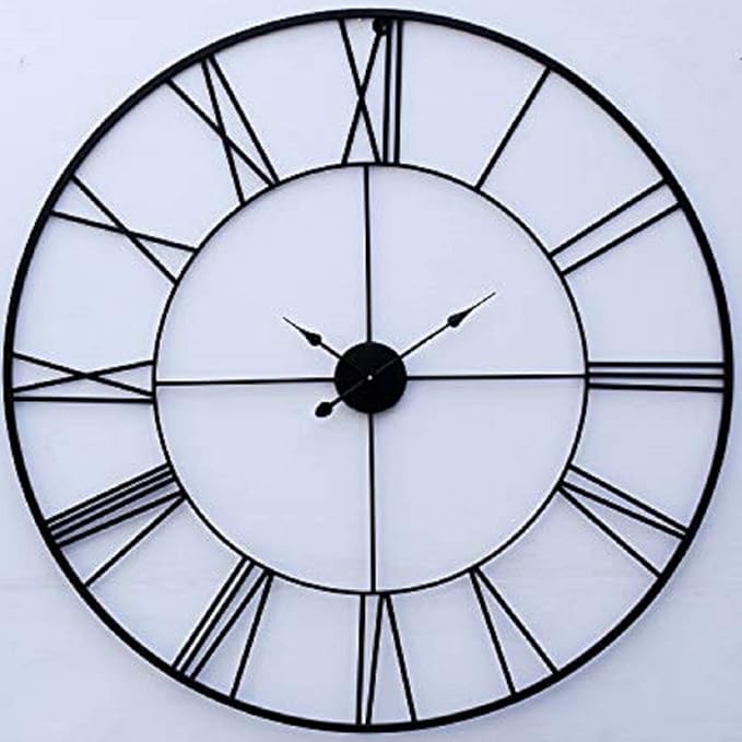 Ashvinay 75cm Black Roman Modern Wall Clock with Metal Sculpture Art - Large Decorative Analog Timepiece